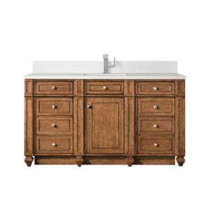 Bristol 60IN Single Vanity Saddle Brown w/ Single Hole 3 CM White Zeus Silestone Top & Backsplash
