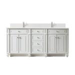Bristol 72IN Double Vanity Bright White w/ Single Hole 3 CM White Zeus Silestone Top & Backsplash
