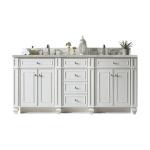 Bristol 72IN Double Vanity Bright White w/ 3 CM Victorian Silver Silestone Top