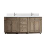 Bristol 72IN Double Vanity Whitewashed Walnut w/ Single Hole 3 CM White Zeus Silestone Top & Backsplash