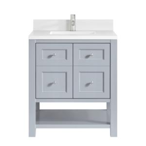Breckenridge 30IN Single Vanity Serenity Blue w/ Single Hole 3 CM White Zeus Quartz Top & Backsplash