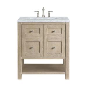 Breckenridge 30IN Single Vanity Whitewashed Oak w/ 3 CM Carrara White Marble Top
