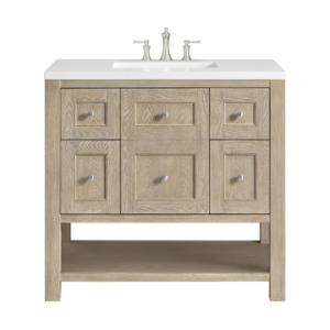 Breckenridge 36IN Single Vanity Whitewashed Oak w/ 3 CM White Zeus Silestone Top