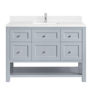 Breckenridge 48IN Single Vanity Serenity Blue w/ Single Hole 3 CM White Zeus Quartz Top & Backsplash