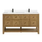 Breckenridge 60IN Double Vanity Light Natural Oak w/ Single Hole 3 CM White Zeus Quartz Top & Backsplash