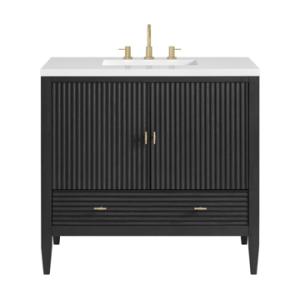 Myrrin 36IN Vanity Carbon Oak w/ 3 CM White Zeus Silestone Top