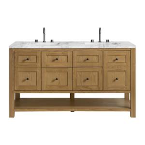 Breckenridge 60IN Double Vanity Light Natural Oak w/ 3 CM Carrara Marble Top