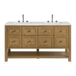 Breckenridge 60IN Double Vanity Light Natural Oak w/ 3 CM Ethereal Noctis Quartz Top