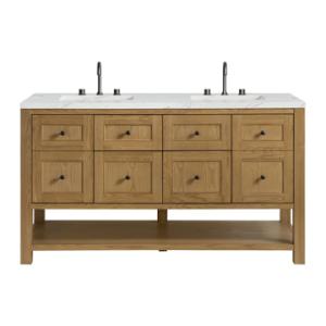 Breckenridge 60IN Double Vanity Light Natural Oak w/ 3 CM Ethereal Noctis Quartz Top