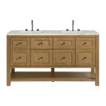 Breckenridge 60IN Double Vanity Light Natural Oak w/ 3 CM Victorian Silver Quartz Top