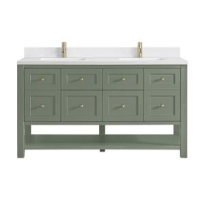 Breckenridge 60IN Double Vanity Smokey Celadon w/ Single Hole 3 CM White Zeus Quartz Top & Backsplash