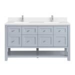 Breckenridge 60IN Double Vanity Serenity Blue w/ Single Hole 3 CM White Zeus Quartz Top & Backsplash
