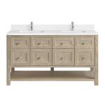 Breckenridge 60IN Double Vanity Whitewashed Oak w/ Single Hole 3 CM White Zeus Quartz Top & Backsplash