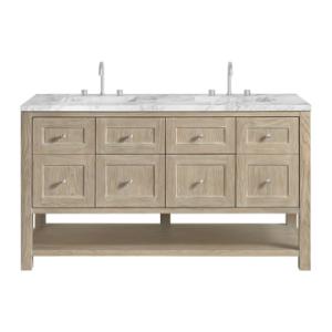 Breckenridge 60IN Double Vanity Whitewashed Oak w/ 3 CM Carrara Marble Top