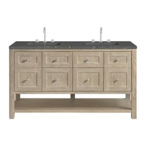 Breckenridge 60IN Double Vanity Whitewashed Oak w/ 3 CM Parisien Bleu Top