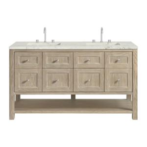 Breckenridge 60IN Double Vanity Whitewashed Oak w/ 3 CM Victorian Silver Quartz Top