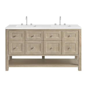 Breckenridge 60IN Double Vanity Whitewashed Oak w/ 3 CM White Zeus Quartz Top