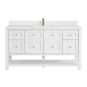 Breckenridge 60IN Single Vanity Bright White w/ Single Hole 3 CM White Zeus Quartz Top & Backsplash