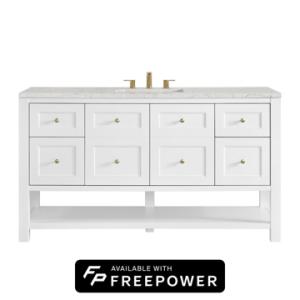 Breckenridge 60IN Single Vanity Bright White w/ 3 CM Eternal Jasmine Pearl Quartz Top w/ Faucet Plate