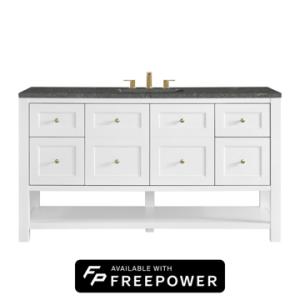 Breckenridge 60IN Single Vanity Bright White w/ 3 CM Parisien Bleu Quartz Top w/ Faucet Plate