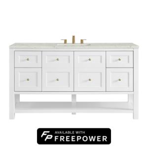 Breckenridge 60IN Single Vanity Bright White w/ 3 CM Victorian Silver Quartz Top w/ Faucet Plate