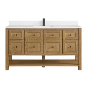 Breckenridge 60IN Single Vanity Light Natural Oak w/ Single Hole 3 CM White Zeus Quartz Top & Backsplash