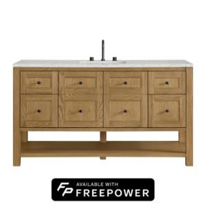 Breckenridge 60IN Single Vanity Light Natural Oak w/ 3 CM Eternal Jasmine Pearl Quartz Top w/ Faucet Plate
