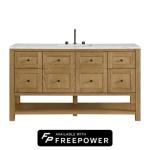 Breckenridge 60IN Single Vanity Light Natural Oak w/ 3 CM Ethereal Noctis Quartz Top w/ Faucet Plate