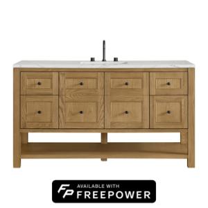 Breckenridge 60IN Single Vanity Light Natural Oak w/ 3 CM Ethereal Noctis Quartz Top w/ Faucet Plate