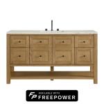 Breckenridge 60IN Single Vanity Light Natural Oak w/ 3 CM Victorian Silver Quartz Top w/ Faucet Plate