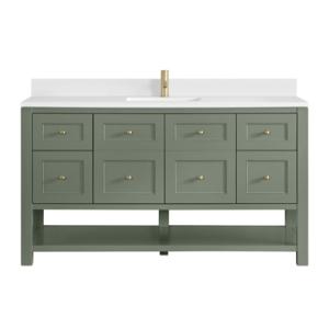 Breckenridge 60IN Single Vanity Smokey Celadon w/ Single Hole 3 CM White Zeus Quartz Top & Backsplash