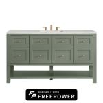 Breckenridge 60IN Single Vanity Smokey Celadon w/ 3 CM Eternal Jasmine Pearl Quartz Top w/ Faucet Plate