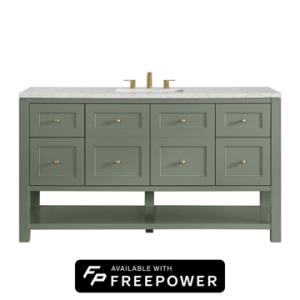 Breckenridge 60IN Single Vanity Smokey Celadon w/ 3 CM Eternal Jasmine Pearl Quartz Top w/ Faucet Plate