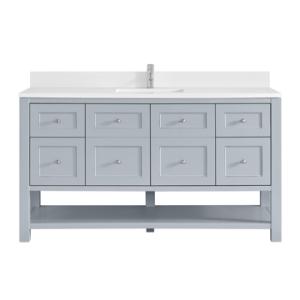 Breckenridge 60IN Single Vanity Serenity Blue w/ Single Hole 3 CM White Zeus Quartz Top & Backsplash