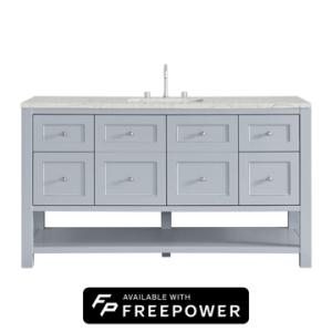 Breckenridge 60IN Single Vanity Serenity Blue w/ 3 CM Eternal Jasmine Pearl Quartz Top w/ Faucet Plate