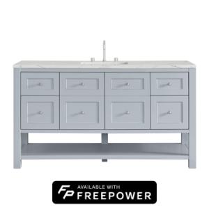 Breckenridge 60IN Single Vanity Serenity Blue w/ 3 CM Ethereal Noctis Quartz Top w/ Faucet Plate
