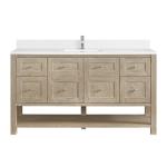 Breckenridge 60IN Single Vanity Whitewashed Oak w/ Single Hole 3 CM White Zeus Quartz Top & Backsplash