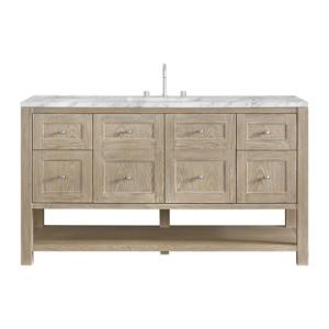 Breckenridge 60IN Single Vanity Whitewashed Oak w/ 3 CM Carrara Marble Top