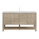 Breckenridge 60IN Single Vanity Whitewashed Oak w/ 3 CM Ethereal Noctis Quartz Top
