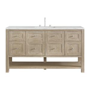 Breckenridge 60IN Single Vanity Whitewashed Oak w/ 3 CM Ethereal Noctis Quartz Top