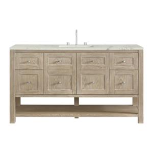Breckenridge 60IN Single Vanity Whitewashed Oak w/ 3 CM Victorian Silver Quartz Top