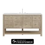 Breckenridge 60IN Single Vanity Whitewashed Oak w/ 3 CM Ethereal Noctis Quartz Top w/ Faucet Plate