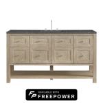 Breckenridge 60IN Single Vanity Whitewashed Oak w/ 3 CM Parisien Bleu Quartz Top w/ Faucet Plate