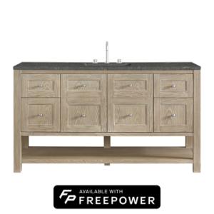 Breckenridge 60IN Single Vanity Whitewashed Oak w/ 3 CM Parisien Bleu Quartz Top w/ Faucet Plate