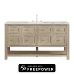 Breckenridge 60IN Single Vanity Whitewashed Oak w/ 3 CM Victorian Silver Quartz Top w/ Faucet Plate
