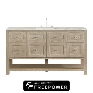 Breckenridge 60IN Single Vanity Whitewashed Oak w/ 3 CM Victorian Silver Quartz Top w/ Faucet Plate