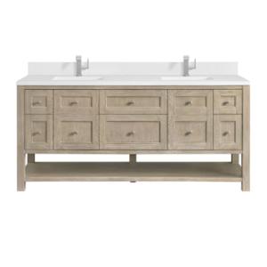 Breckenridge 72IN Double Vanity Whitewashed Oak w/ Single Hole 3 CM White Zeus Silestone Top & Backsplash