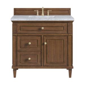 Lorelai 36IN Single Vanity Mid-Century Walnut w/ 3 CM Carrara White Marble Top