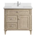 Lorelai 36IN Single Vanity Whitewashed Oak w/ Single Hole 3 CM White Zeus Silestone Top & Backsplash