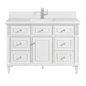 Lorelai 48IN Single Vanity Bright White w/ Single Hole 3 CM White Zeus Silestone Top & Backsplash